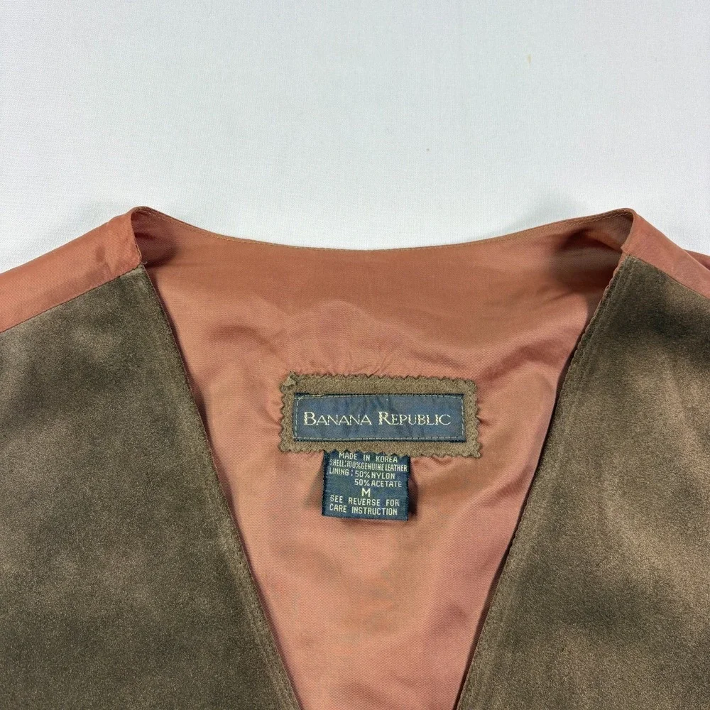 Banana Republic Leather Vest Mens Medium Brown Suit Waist Coat Pockets